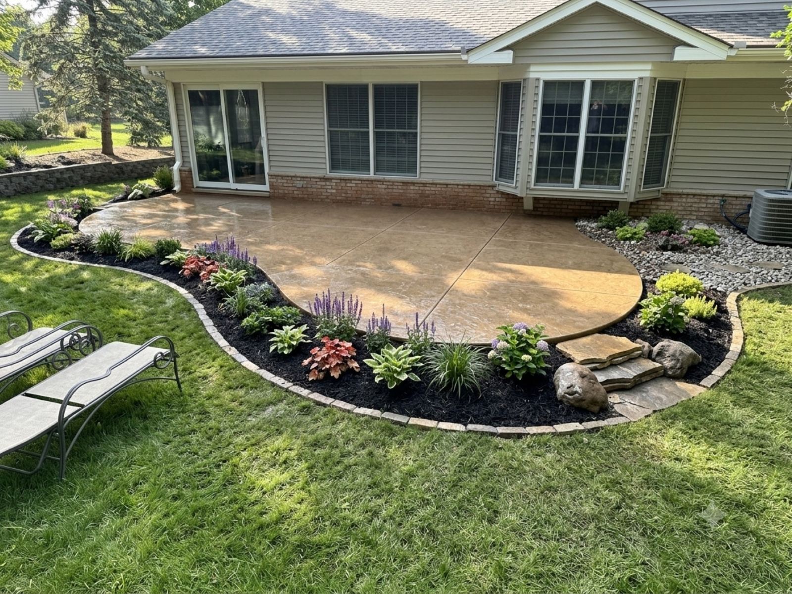 Colored Stamped Patio with Curved Edge